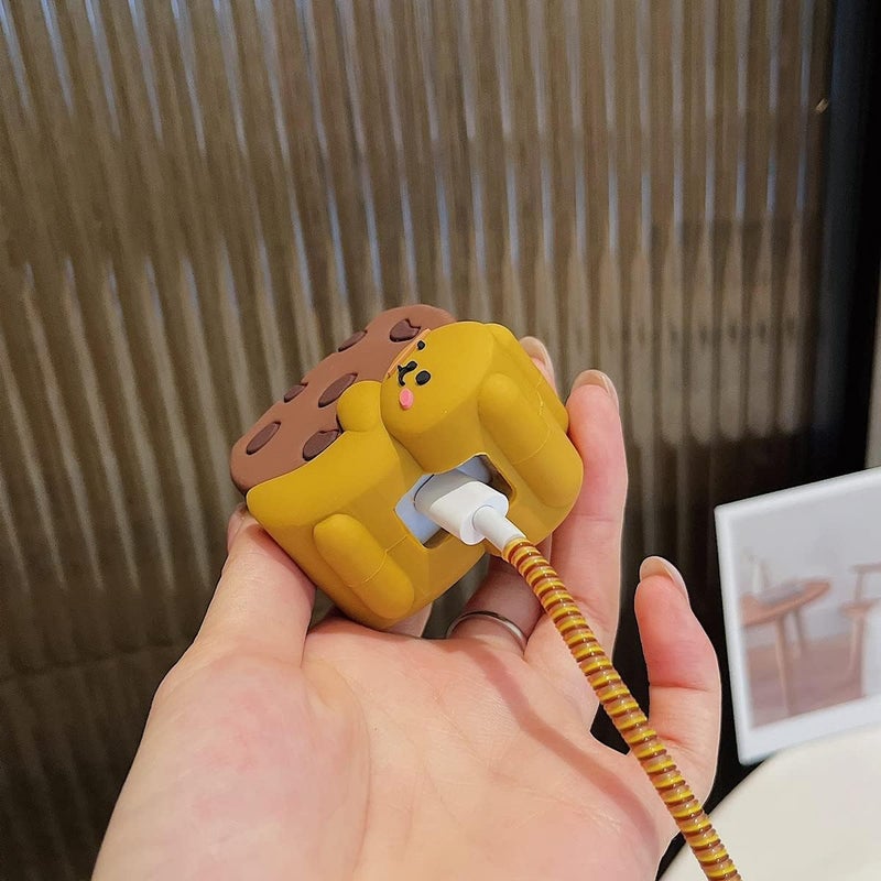 CERLINK حامي كابل لشاحن آبل آيفون 20W/18W نوع C، غلاف محول كرتوني ثلاثي الأبعاد لطيف لحماية الكابل بالكامل (دب بسكويت) - Image 3