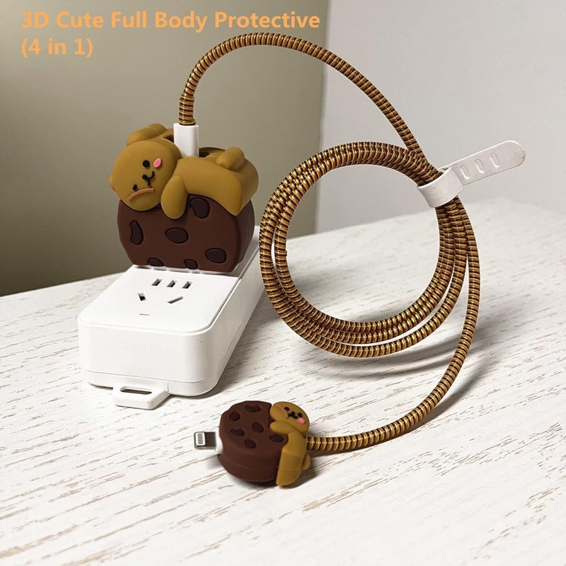 CERLINK حامي كابل لشاحن آبل آيفون 20W/18W نوع C، غلاف محول كرتوني ثلاثي الأبعاد لطيف لحماية الكابل بالكامل (دب بسكويت) - Image 2