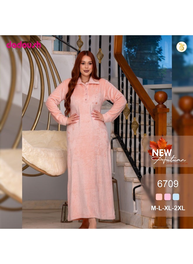 دعدوش  عباية نسائية طويلة قطيفة مطرز، ثوب نوم شتوي  مبهر ، قميص نوم ناعم بقصة مستقيمة  من دعدوش - Image 1