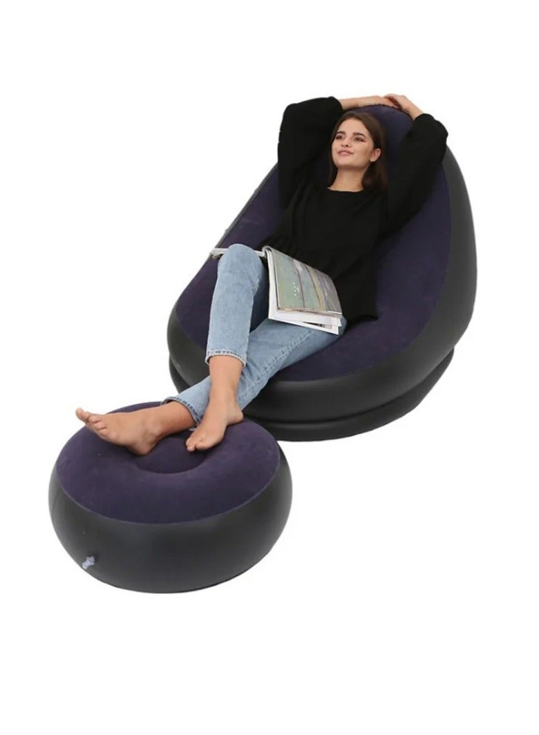 AROAQ Inflatable Lazy Sofa Chair, Flocking Foldable Sofa With Slip On Lunch, Comfortable And Durable Folding Recliner Sofa Bed, Soft Single Sofa Chair For Indoor And Outdoor, (1pc, Dark Blue) - Image 1