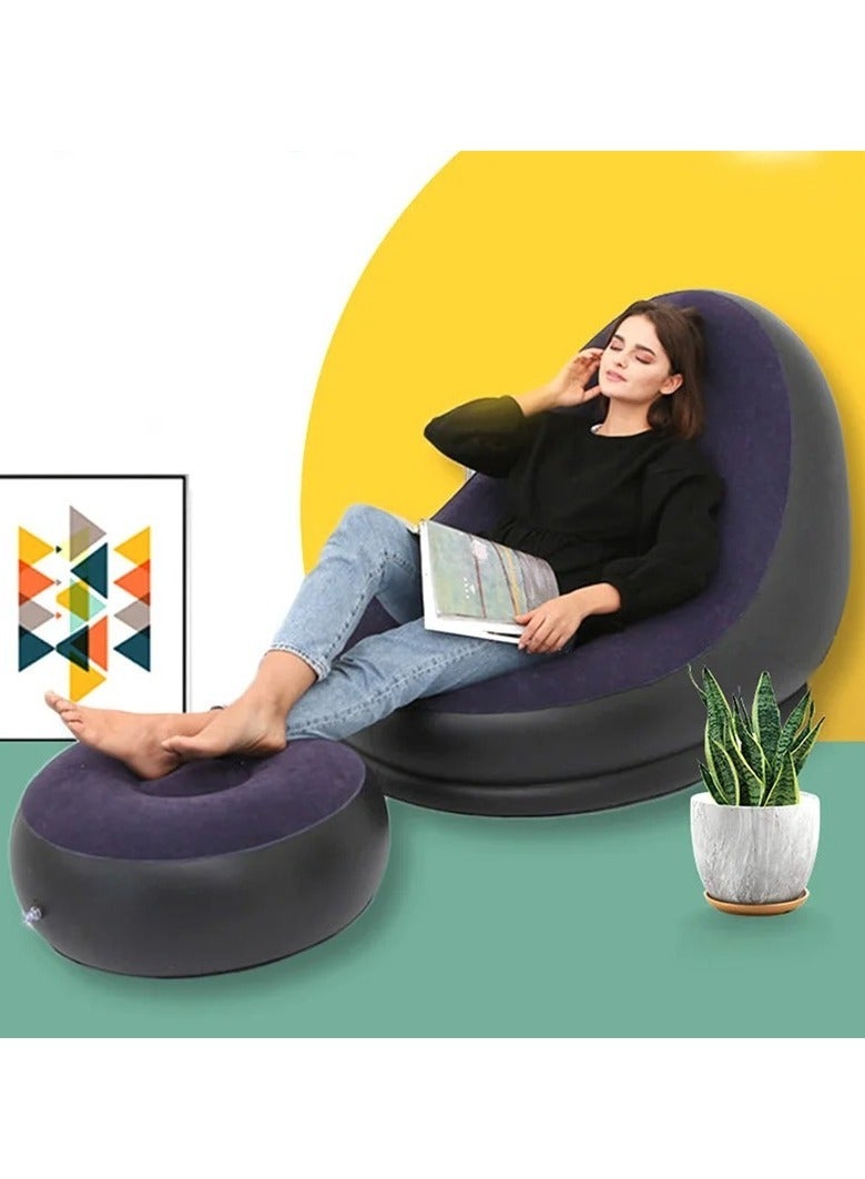 AROAQ Inflatable Lazy Sofa Chair, Flocking Foldable Sofa With Slip On Lunch, Comfortable And Durable Folding Recliner Sofa Bed, Soft Single Sofa Chair For Indoor And Outdoor, (1pc, Dark Blue) - Image 2