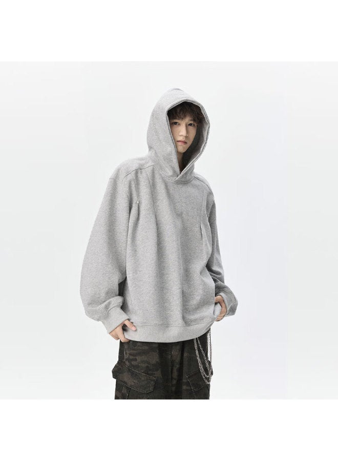 Wassup Sohot Men's Autumn Winter American Style Spiral Hoodie Jacket Trendy Versatile Top Cloud Gray L - Image 3