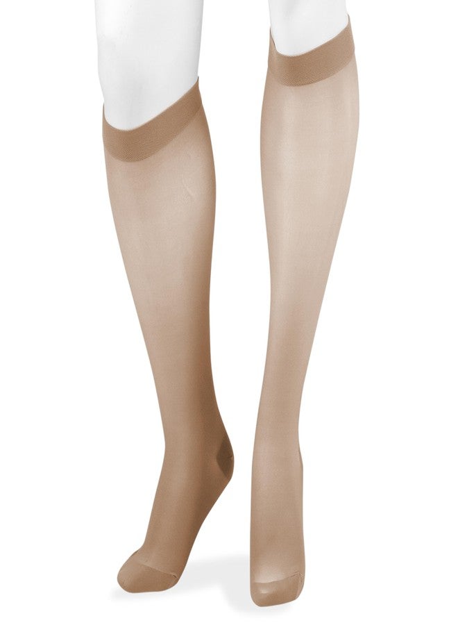 Juzo Naturally Sheer, 2100 Knee-High, 15-20mmHg, Closed Toe Compression Stockings, Short, 2 (II), Beige - Image 1