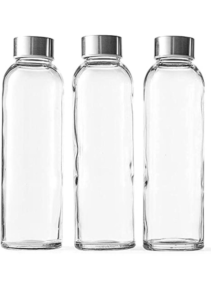 QUESERA Glass Water Bottles With Caps Clear Pack of 3 18 Oz Leakproof Lids - Image 1