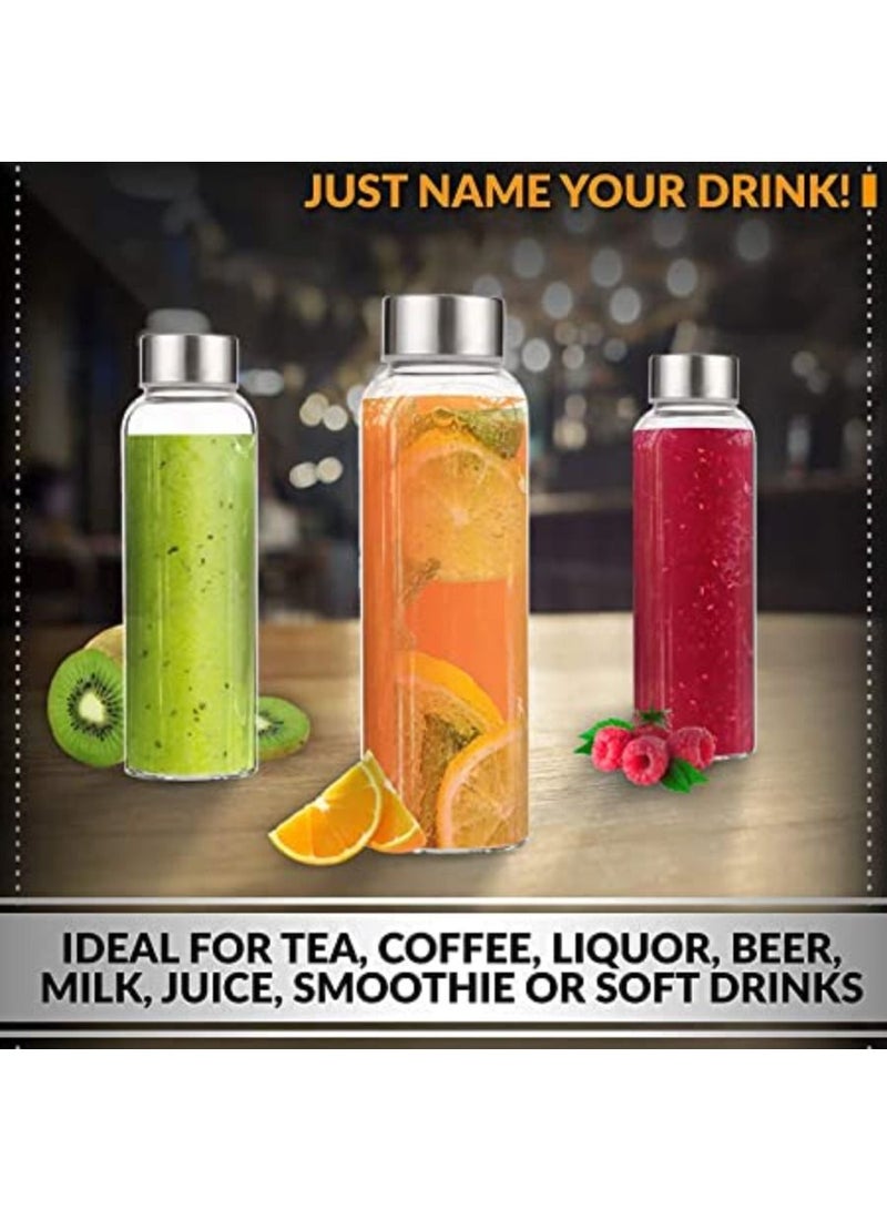 QUESERA Glass Water Bottles With Caps Clear Pack of 3 18 Oz Leakproof Lids - Image 2