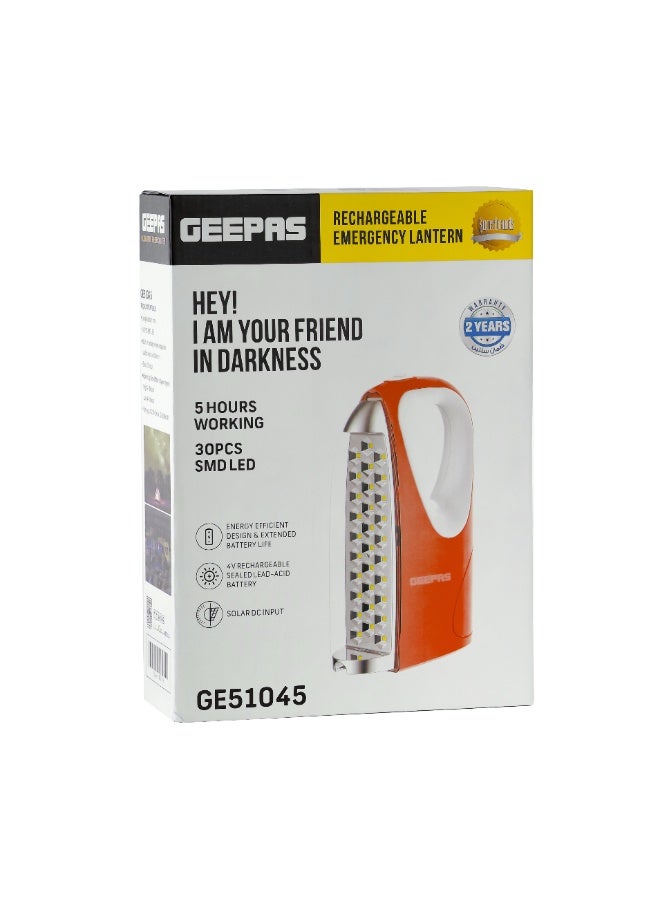 جيباس فانوس طوارئ قابل لإعادة الشحن بتصميم موفر للطاقة وعمر بطارية ممتد، بطارية حمض الرصاص المختومة القابلة لإعادة الشحن 4 فولت، مدخل تيار مستمر بالطاقة الشمسية، 30 قطعة LED SMD، 5 ساعات عمل، - Image 5