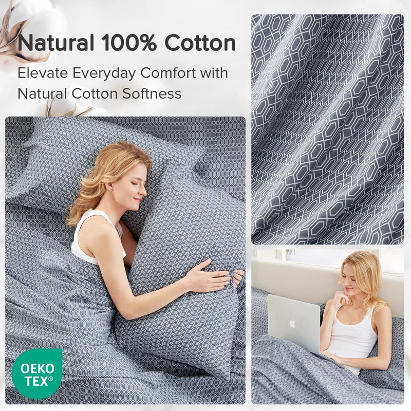 Comfort Spaces 100% Cotton Sheets Twin, Breathable, Naturally Cool Cotton Sheets, Soft Cotton Bed Sheets with 14" Elastic Pocket Fits up to 16" Mattress, All Seasons Sheet Set, Diamond Blue 3 Piece - Image 5