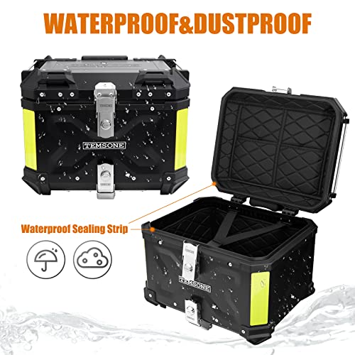 TEMSONE 45L Universal Motorcycle Top Case, Waterproof Motorcycle Tail Box with Backrest & Handle, Dual-key Storage Carrier Case, Aluminum Trunk Tour Tail Box for Store Helmet - Image 4