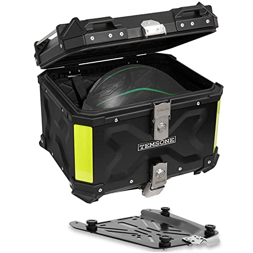 TEMSONE 45L Universal Motorcycle Top Case, Waterproof Motorcycle Tail Box with Backrest & Handle, Dual-key Storage Carrier Case, Aluminum Trunk Tour Tail Box for Store Helmet - Image 1