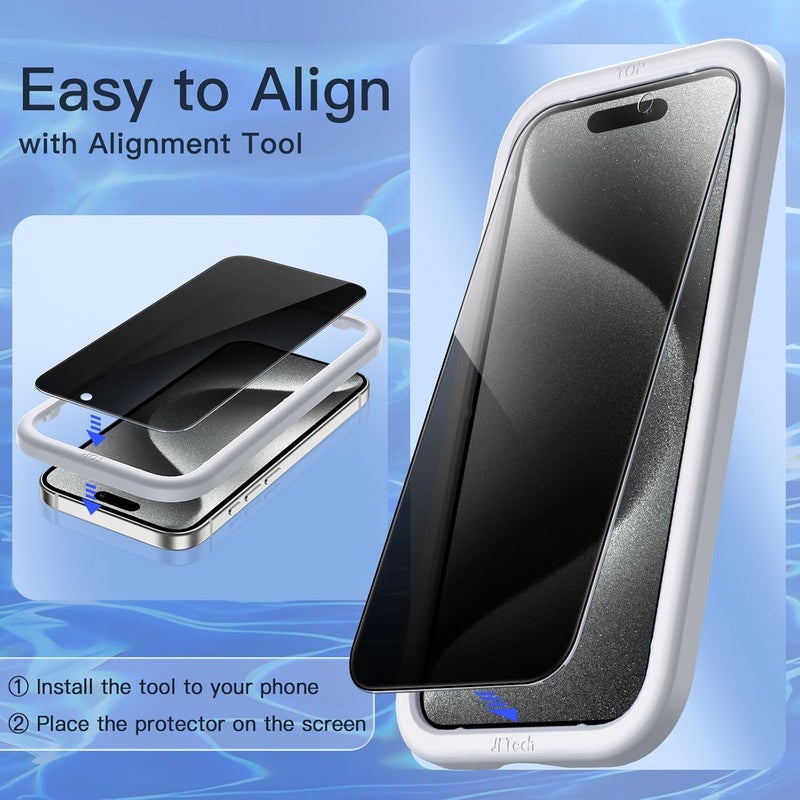 Jetech Privacy Screen Protector for iPhone 15 Pro 6.1-Inch, Anti-Spy Tempered Glass Film with Easy Installation Tool, 2-Pack - Image 5