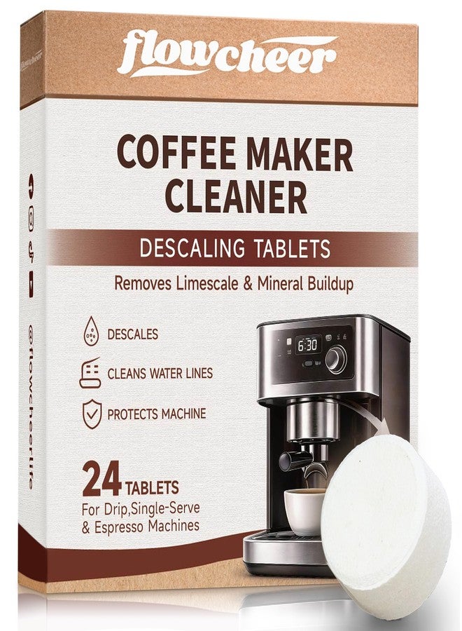 flowcheer Descaler Tablets (24 Pack) - Universal Coffee Maker Cleaner for Breville, Jura, Keurig, Nespresso, DeLonghi - Removes Limescale, Improves Taste & Extends Life - 1 Year Supply - Image 1