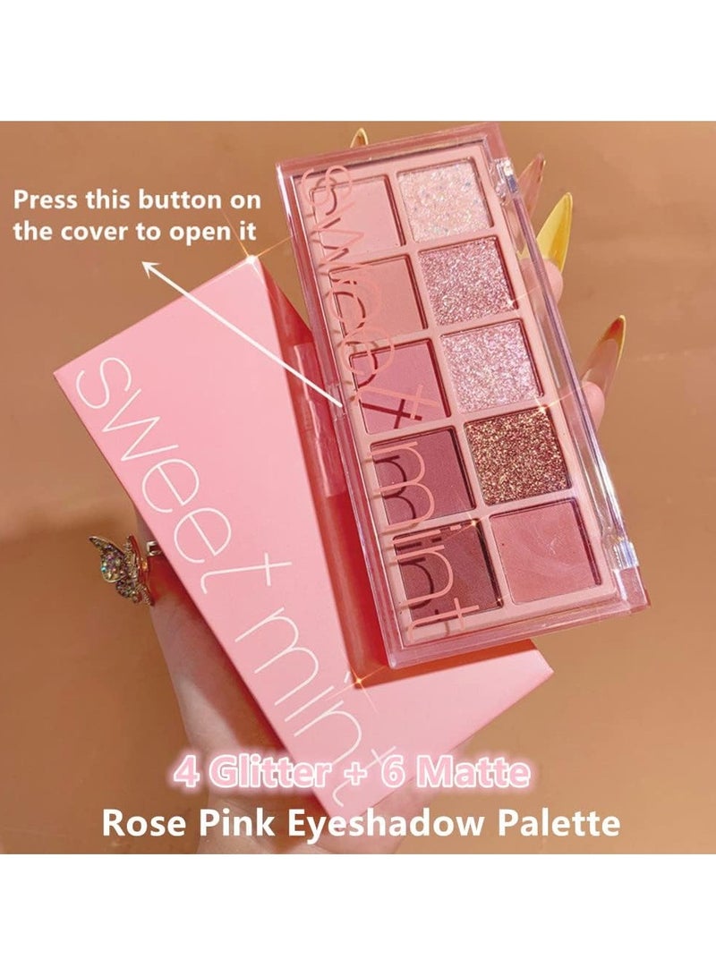 Sweet Mint 10 Color Rose Pink Eyeshadow Palette, Matte & Glitter & Shimmer Finish, Waterproof, Long-lasting 03#  - Image 2