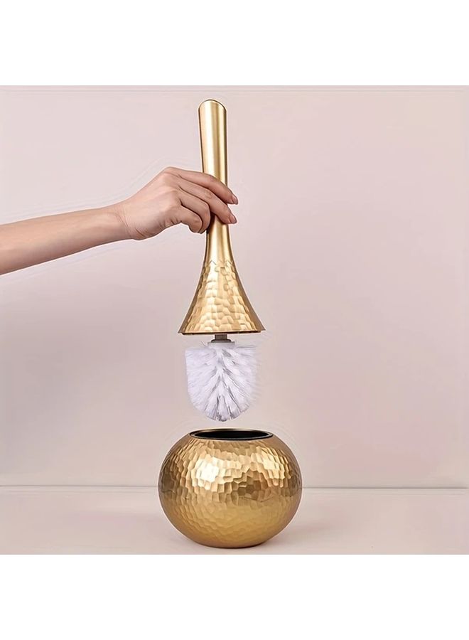 Golden Long Handle Bathroom Cleaning Brush with Base for Toilet and Shower - Image 1