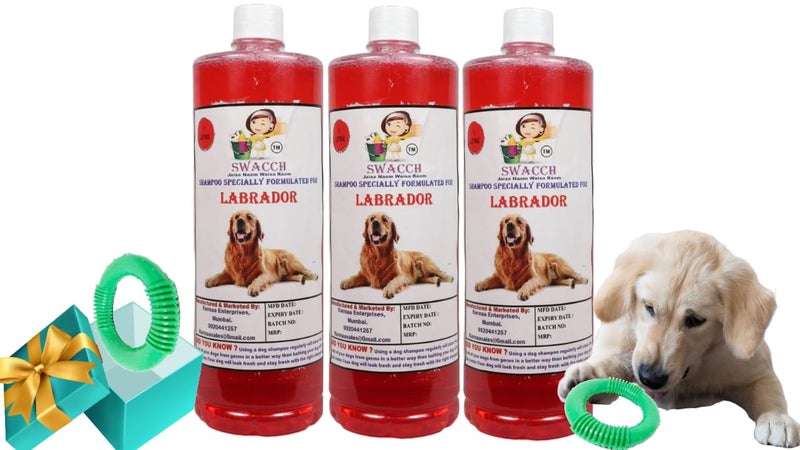 swacch Shampoo | Puppy Safe Shampoo | PH Balanced | Labrador Dog Shampoo 1 Litre Pack of 3 Strawberry + | O PVC Ring Rubber Chew Toy | Teething Chew Toy I Dental Teething I Durable I Combo Pack - Image 1