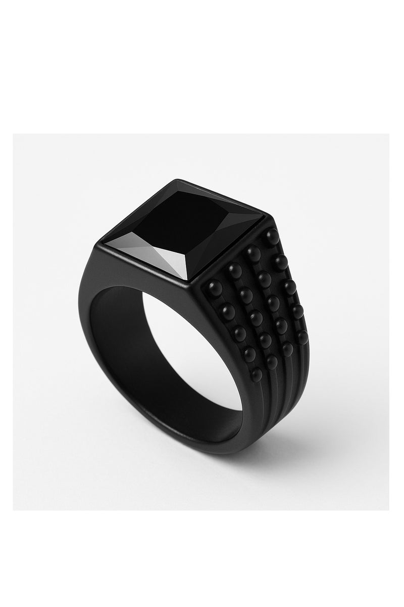 روماد خاتم رجالي أسود أنيق بحجر أسود مسقول يعكس الفخامة والغموض. - Image 4