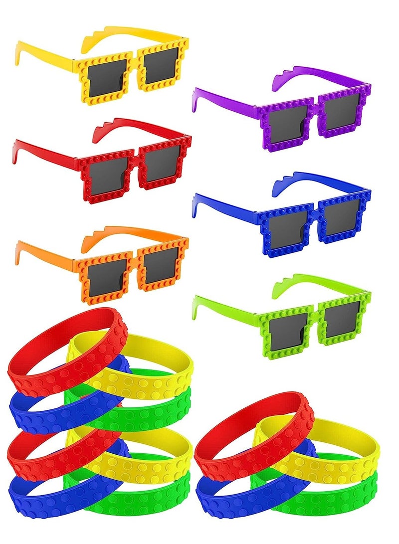كاست ويف Party Glasses, Funny Hawaiian Glasses, DIY Building Bricks Glasses and Building Block Bracelets Set for Building Block Birthday Party Favors, Carnival Party Games Supplies (18 Pcs) - Image 1