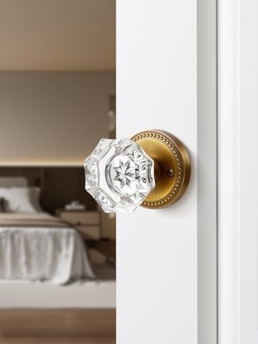 SORWDUERM Antique Brass Door Knobs Crystal Door Knob Passage Door Knobs Glass Interior Door Knob for Hall and Closet 1 Pack - Image 4