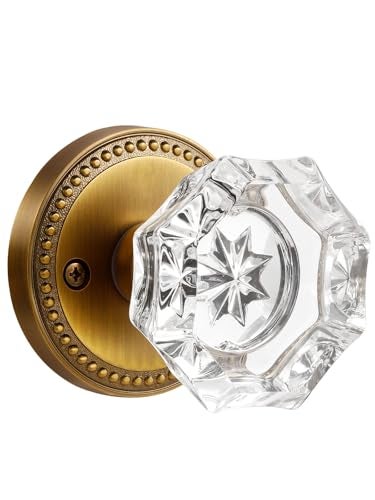 SORWDUERM Antique Brass Door Knobs Crystal Door Knob Passage Door Knobs Glass Interior Door Knob for Hall and Closet 1 Pack - Image 1