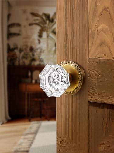 SORWDUERM Antique Brass Door Knobs Crystal Door Knob Passage Door Knobs Glass Interior Door Knob for Hall and Closet 1 Pack - Image 3