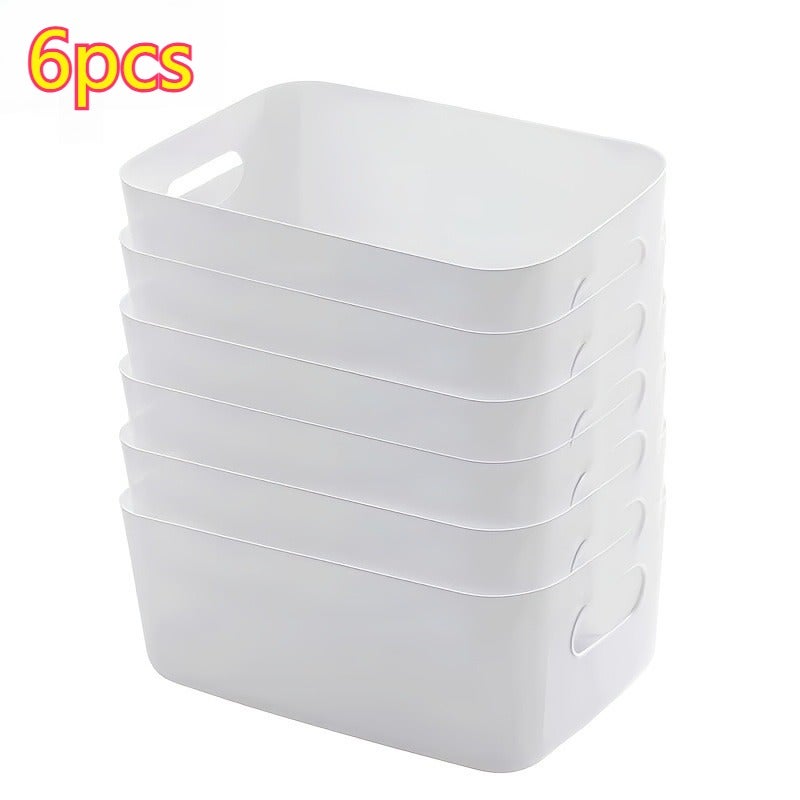 6pcs Multi-Function Large Storage Box, Household Storage Bin with Handle, Sundries Organizer Basket for Desktop Wardrobe Kitchen Bathroom - Image 1