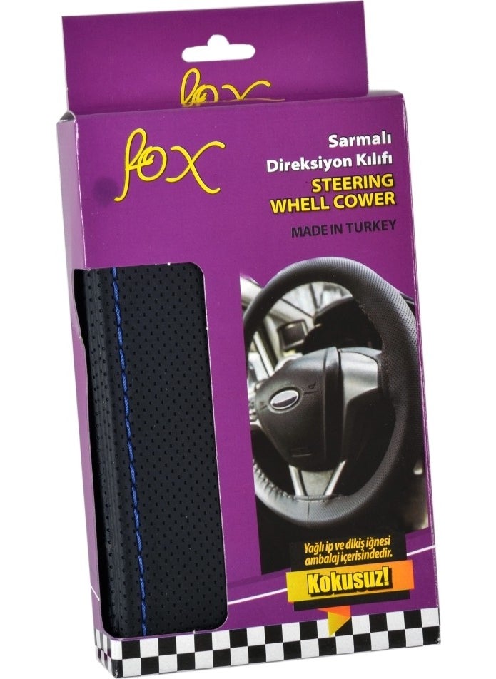 Automix Fox Stitched Dot 38 Cm Black Steering Wheel Cover with Blue Stitching Lined  - Image 4
