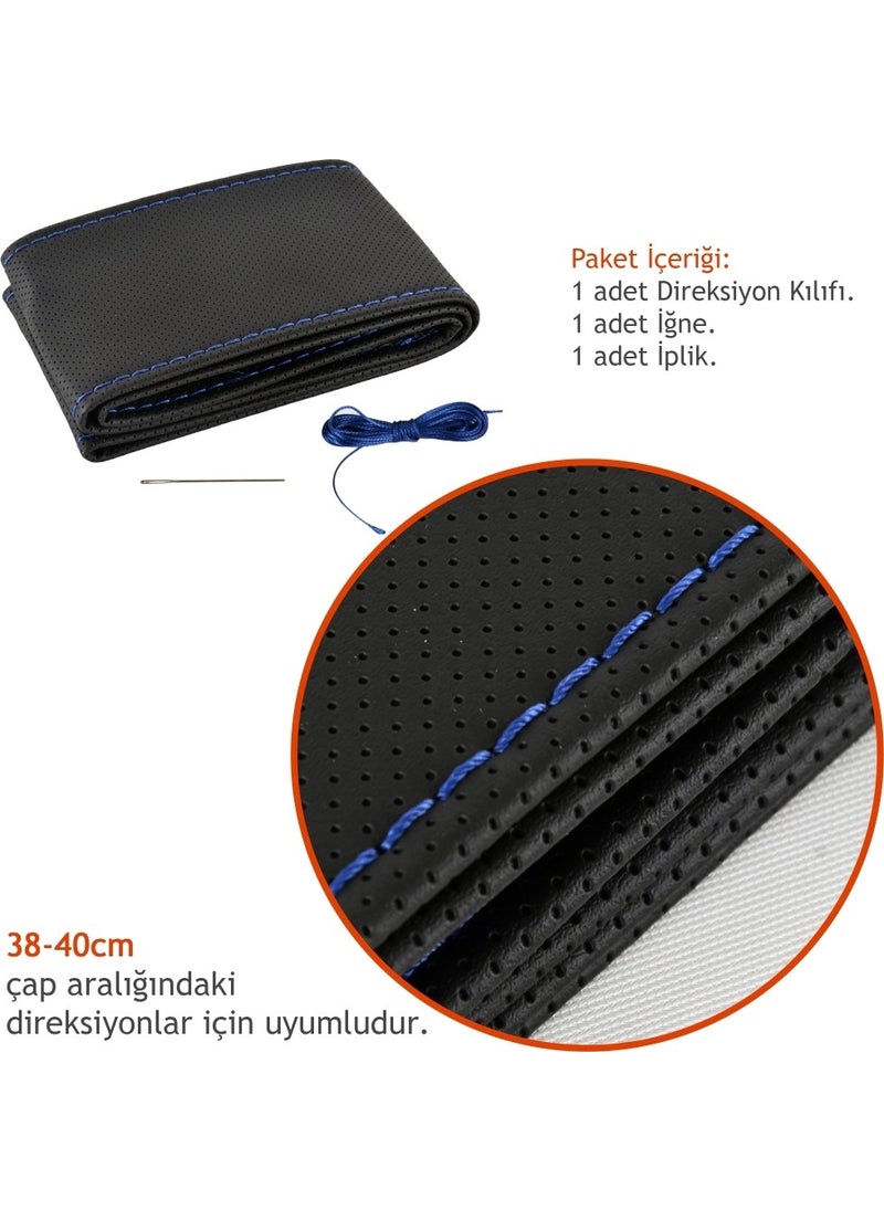 Automix Fox Stitched Dot 38 Cm Black Steering Wheel Cover with Blue Stitching Lined  - Image 5