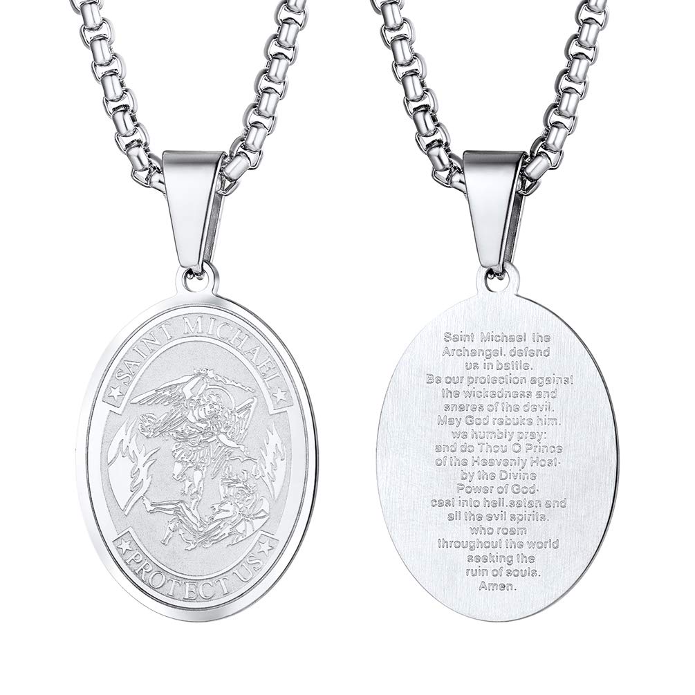 PROSTEEL Stainless Steel Saint Michael Necklace The Archangel Pendant Catholic Religious Jewelry St Michael Necklaces Men