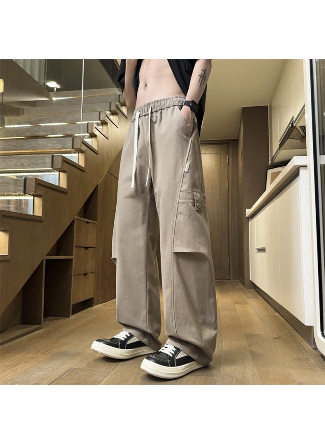 Dingfengbaoluo Men's American Workwear Pants Spring Outdoor Patchwork Simple Curved Pocket Casual Trousers Msz60 Light Brown XL - Image 2