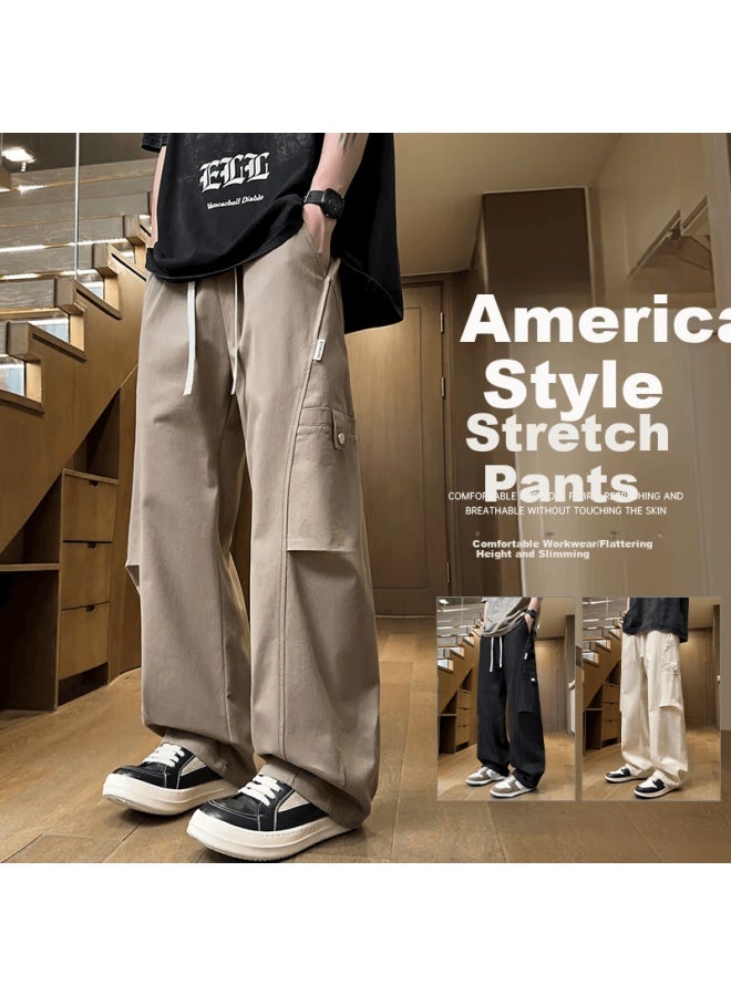 Dingfengbaoluo Men's American Workwear Pants Spring Outdoor Patchwork Simple Curved Pocket Casual Trousers Msz60 Light Brown XL - Image 1