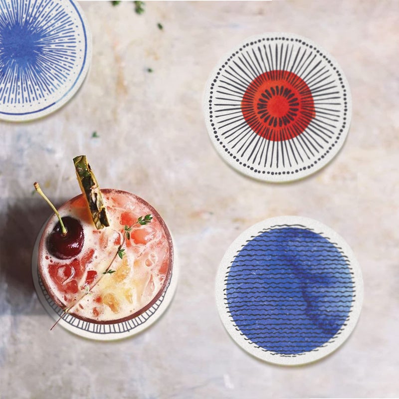 AD AD Set of 6 Coasters for Drinks Absorbing Round Ceramic Stone Coaster with Cork Base Tabletop Protection Mat for Mugs and Cups Office Kitchen (Colorful 2 with Holder)  - Image 3