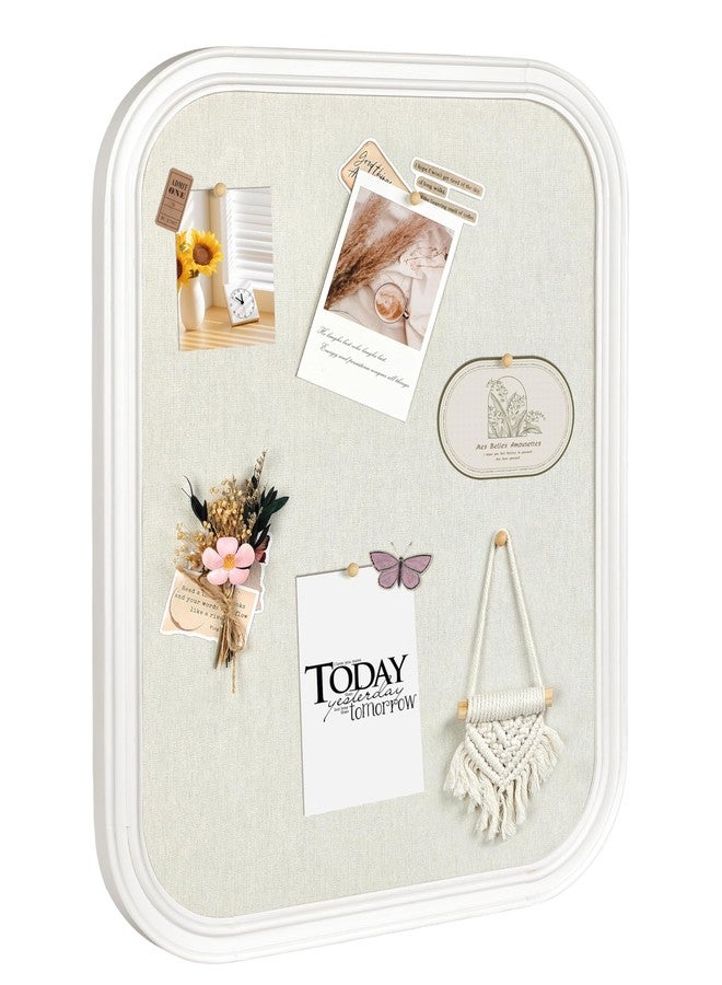 TORASO Linen Bulletin Board, Pin Board for Walls, Fabric Bulletin Board, 17.7"x23.6" Pin Board for Home Kitchen Office Decorative, White Wood Frame Cork Board(WH-4560) - Image 1