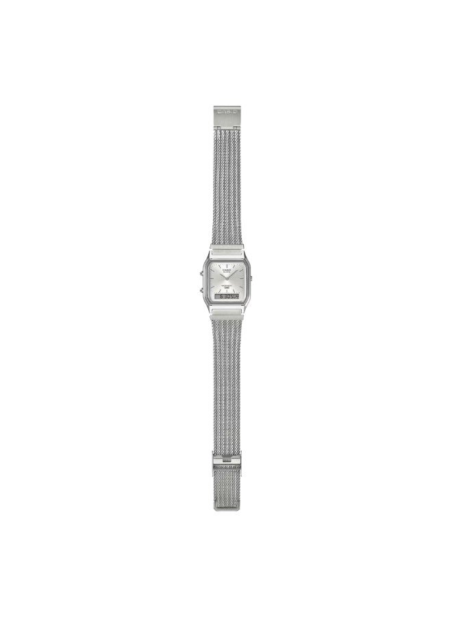 CASIO AQ-230EM-7ADF Analog-Digital Watch – Silver Dial, Vintage Retro Style, Mesh Bracelet, Everyday & Smart Casual Wear - Image 3