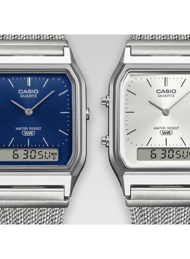 CASIO AQ-230EM-7ADF Analog-Digital Watch – Silver Dial, Vintage Retro Style, Mesh Bracelet, Everyday & Smart Casual Wear - Image 5