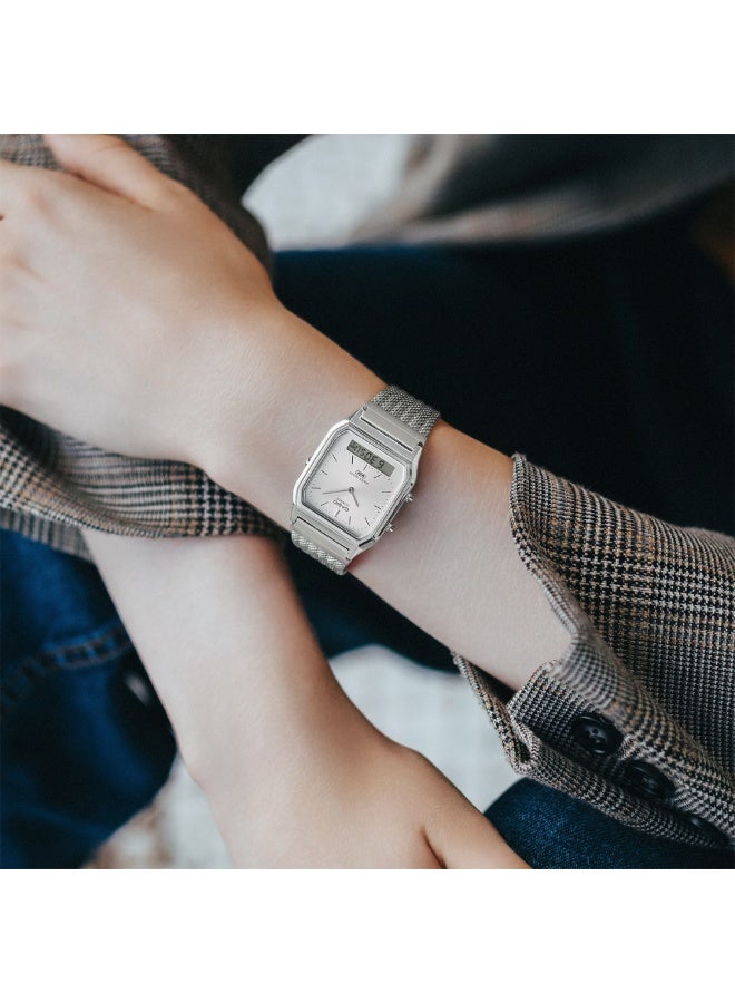 CASIO AQ-230EM-7ADF Analog-Digital Watch – Silver Dial, Vintage Retro Style, Mesh Bracelet, Everyday & Smart Casual Wear - Image 4