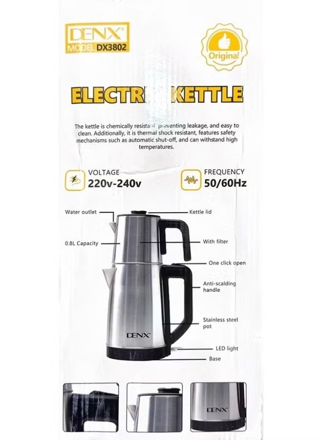 Denx Dinex 2200W Double Pot Electric Kettle with Removable Tea Filter, 2.2L Kettle Capacity, 0.8L Teapot, High-Speed ​​Tea Maker, Multifunctional Hot Water Dispenser, Turbo Kettle, DX3802 - Image 3