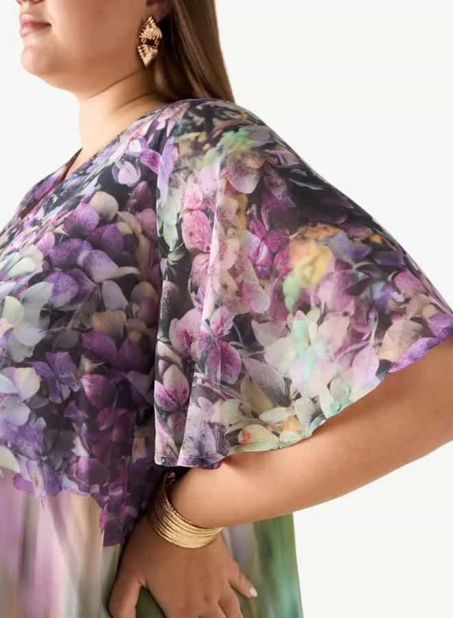 Ulla Popken Plus Size Ulla Popken Print Dress with V-neck