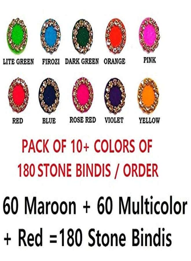 VAMA Multicolour Maroon Red Color Designer Bindee Pottu Sindoor Kumkum Bindi Sticker Combo Set Golden Crystal Stone Bindi for Ladies (Size 7mm - Pack of 180 Bindis) - Image 4