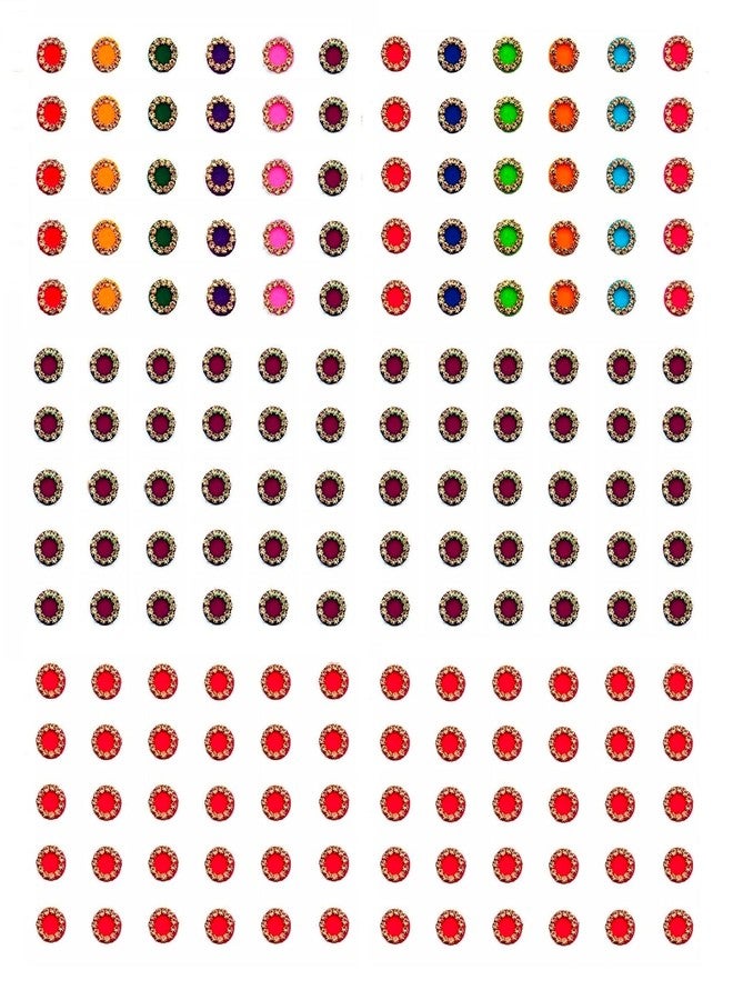 VAMA Multicolour Maroon Red Color Designer Bindee Pottu Sindoor Kumkum Bindi Sticker Combo Set Golden Crystal Stone Bindi for Ladies (Size 7mm - Pack of 180 Bindis) - Image 2