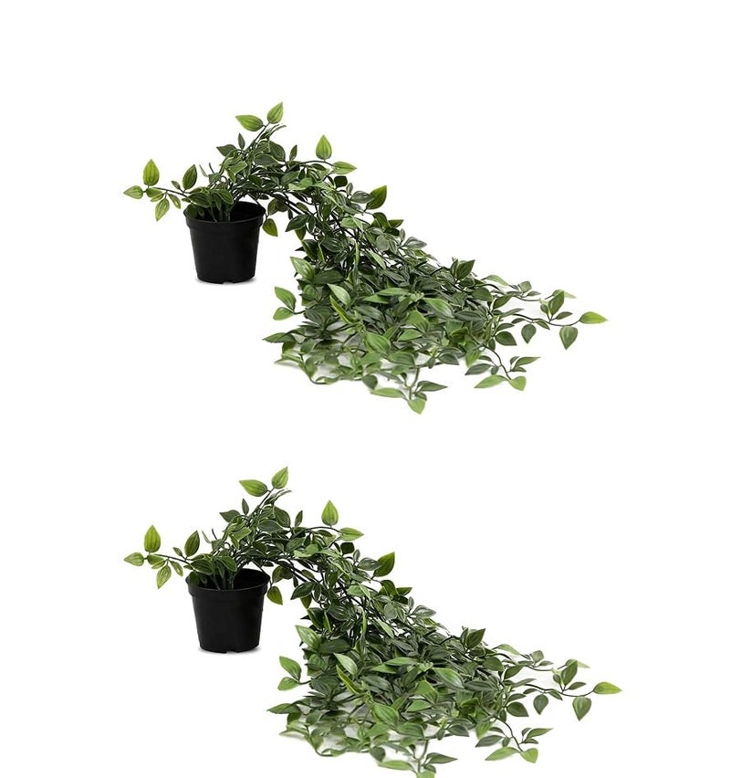 PAPERI Artificial Hanging Plant for Home Decor – Balcony Decoration Items, Outdoor Garden Decorative Fake Plant, Plastic Vine Leaves with Pot, Long Green Leaf Vines for Living Room (Pack of 2) - Image 1