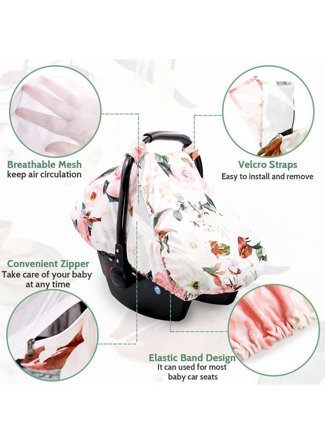 DILIMI Car Seat Covers For Babies Girl Boy Cozy Sun & Bug Cover Infant Carseat Canopy Newborn Stroller Carrier Cover With Breathable Zipper Peep Window Watercolor Pink Flower - Image 4