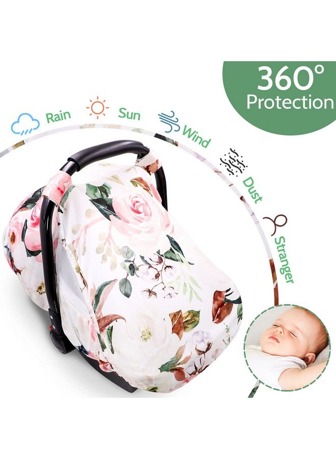 DILIMI Car Seat Covers For Babies Girl Boy Cozy Sun & Bug Cover Infant Carseat Canopy Newborn Stroller Carrier Cover With Breathable Zipper Peep Window Watercolor Pink Flower - Image 3