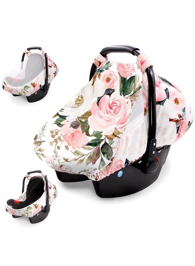 DILIMI Car Seat Covers For Babies Girl Boy Cozy Sun & Bug Cover Infant Carseat Canopy Newborn Stroller Carrier Cover With Breathable Zipper Peep Window Watercolor Pink Flower - Image 1