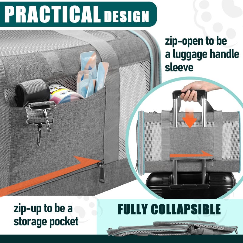 GAPZER Pet Carrier for Large Cats 20 lbs+ / Soft Sided Small Dog Travel Carriers Top Load/Collapsible Carrier Bag for Big Cat / 2 Kittens Sturdy Transport Carriers Long Trips/Medium Cats 15 pounds - Image 3