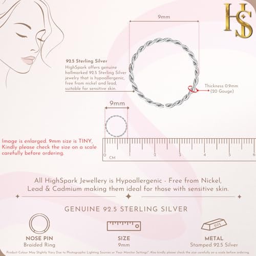 HighSpark 925 Silver Nose Ring | No Piercing Required | 92.5 Sterling Silver & Textured Classic Nose Ring for Women & Girls - Image 2