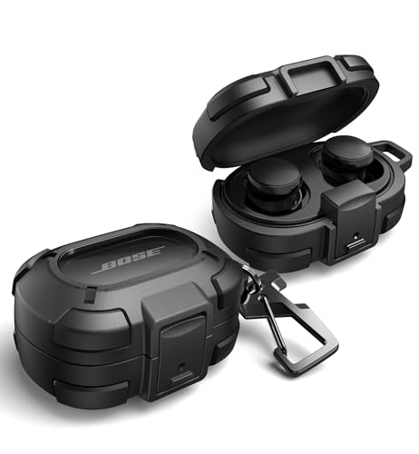 Dexnor for Bose QuietComfort Earbuds Protective Case with DropProof Lock Shockproof Rugged Bumper Cover with Carabiner Keyring for Bose QuietComfort Earbuds 2024 BlackCharger not Included - Image 1