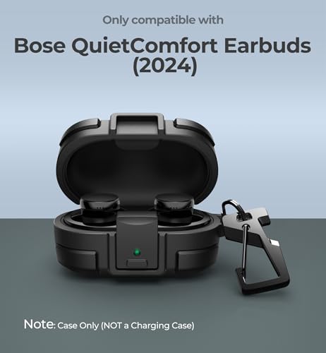 Dexnor for Bose QuietComfort Earbuds Protective Case with DropProof Lock Shockproof Rugged Bumper Cover with Carabiner Keyring for Bose QuietComfort Earbuds 2024 BlackCharger not Included - Image 3