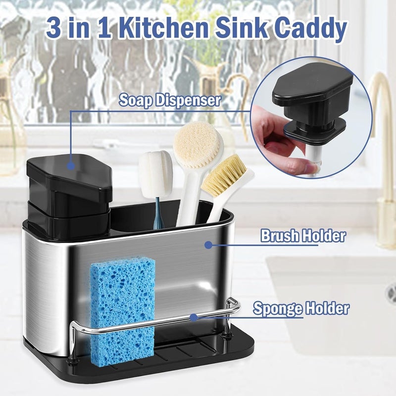 SIMXEN Dish Soap Dispenser for Kitchen Sink, 3 in 1 Kitchen Sink Caddy with Sponge Holder, Stainless Steel Kitchen Sink Organizer with Soap Dispenser - Image 2