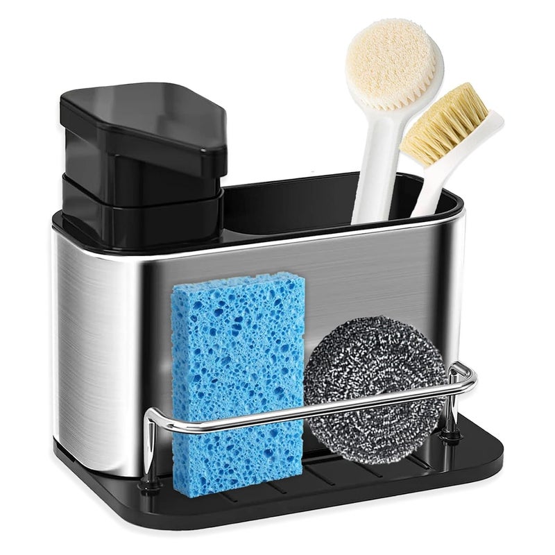SIMXEN Dish Soap Dispenser for Kitchen Sink, 3 in 1 Kitchen Sink Caddy with Sponge Holder, Stainless Steel Kitchen Sink Organizer with Soap Dispenser - Image 1