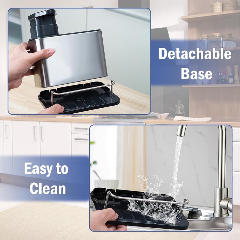 SIMXEN Dish Soap Dispenser for Kitchen Sink, 3 in 1 Kitchen Sink Caddy with Sponge Holder, Stainless Steel Kitchen Sink Organizer with Soap Dispenser - Image 3