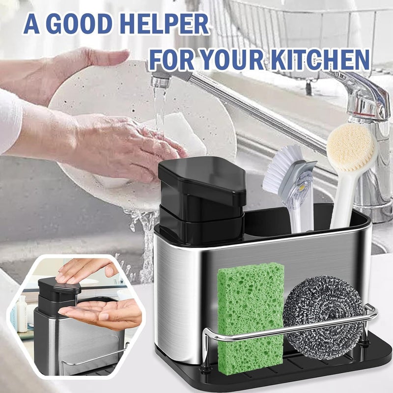 SIMXEN Dish Soap Dispenser for Kitchen Sink, 3 in 1 Kitchen Sink Caddy with Sponge Holder, Stainless Steel Kitchen Sink Organizer with Soap Dispenser - Image 5